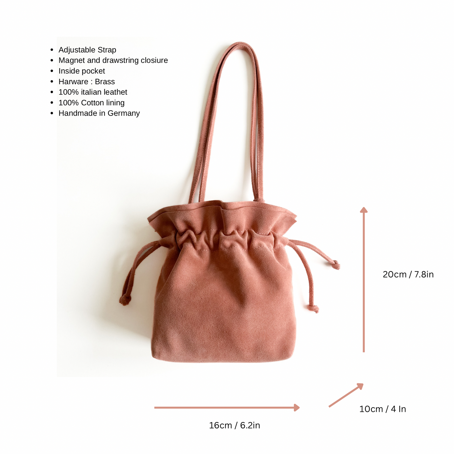 Wildleder Tasche - Bonbon - Altrosa