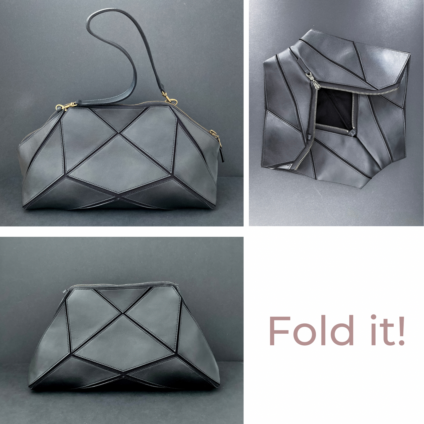Faltbare Clutch – Origami-Tasche – Schwarz