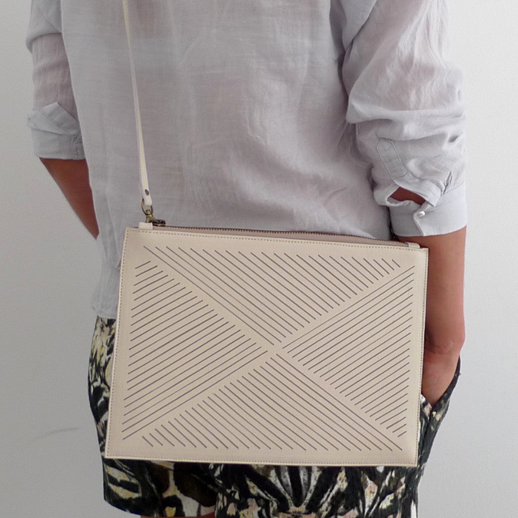 leather clutch- cross body bag - ivory