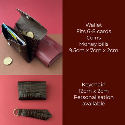 Geschenkset aus Geldbörse und Schlüsselanhänger – Kroko