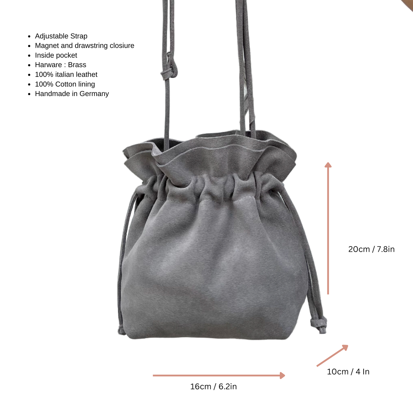 Suede leather purse - Bonbon- grey