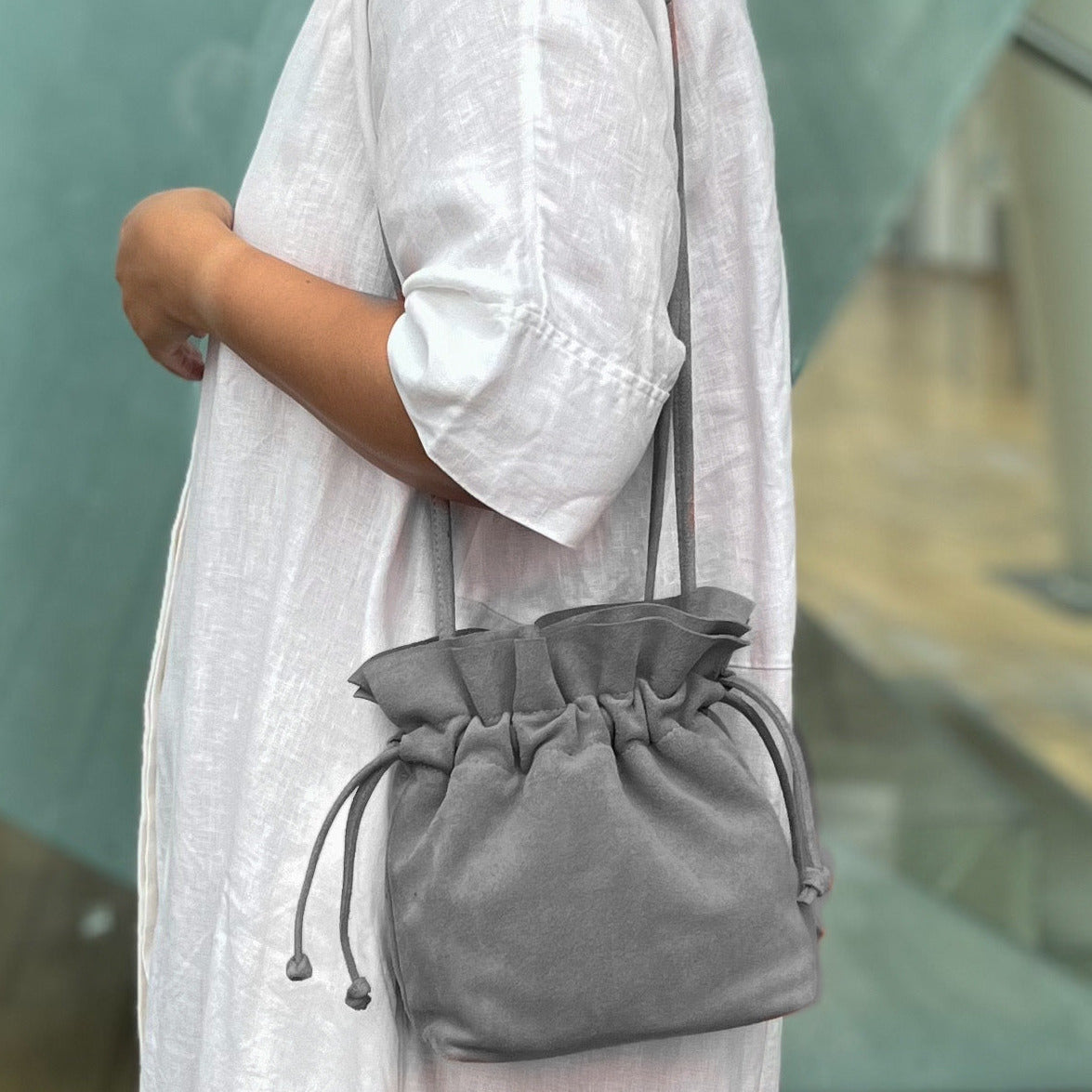 Suede leather purse - Bonbon- grey