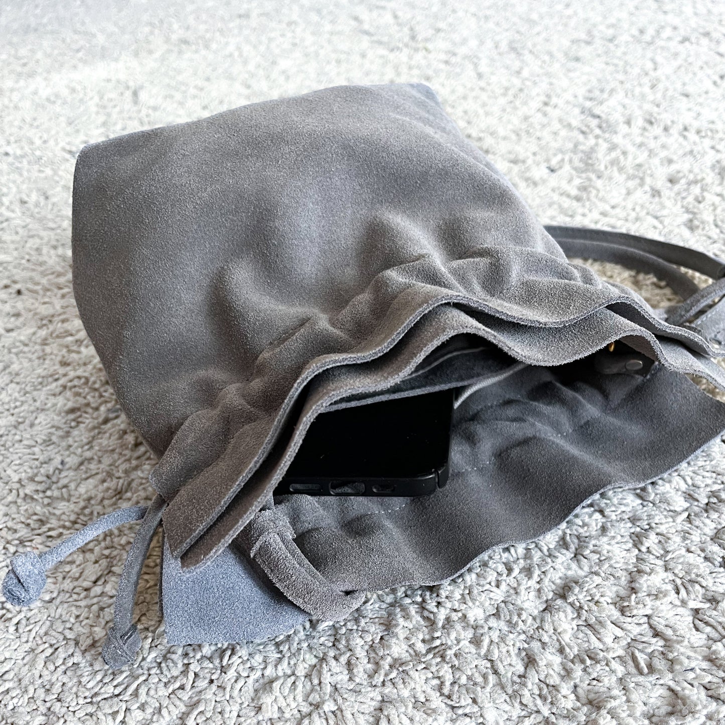 Suede leather purse - Bonbon- grey