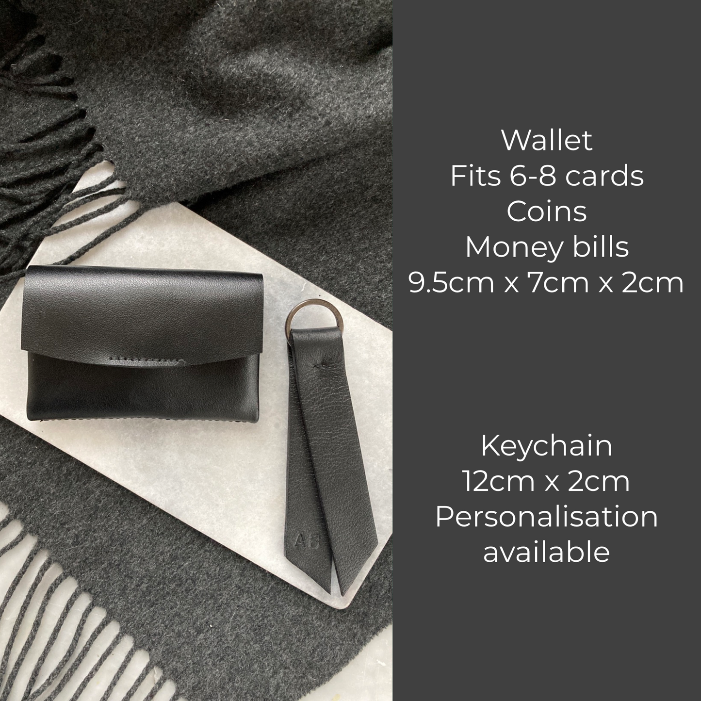 Minimalistic wallet and key chain gift set - black leather