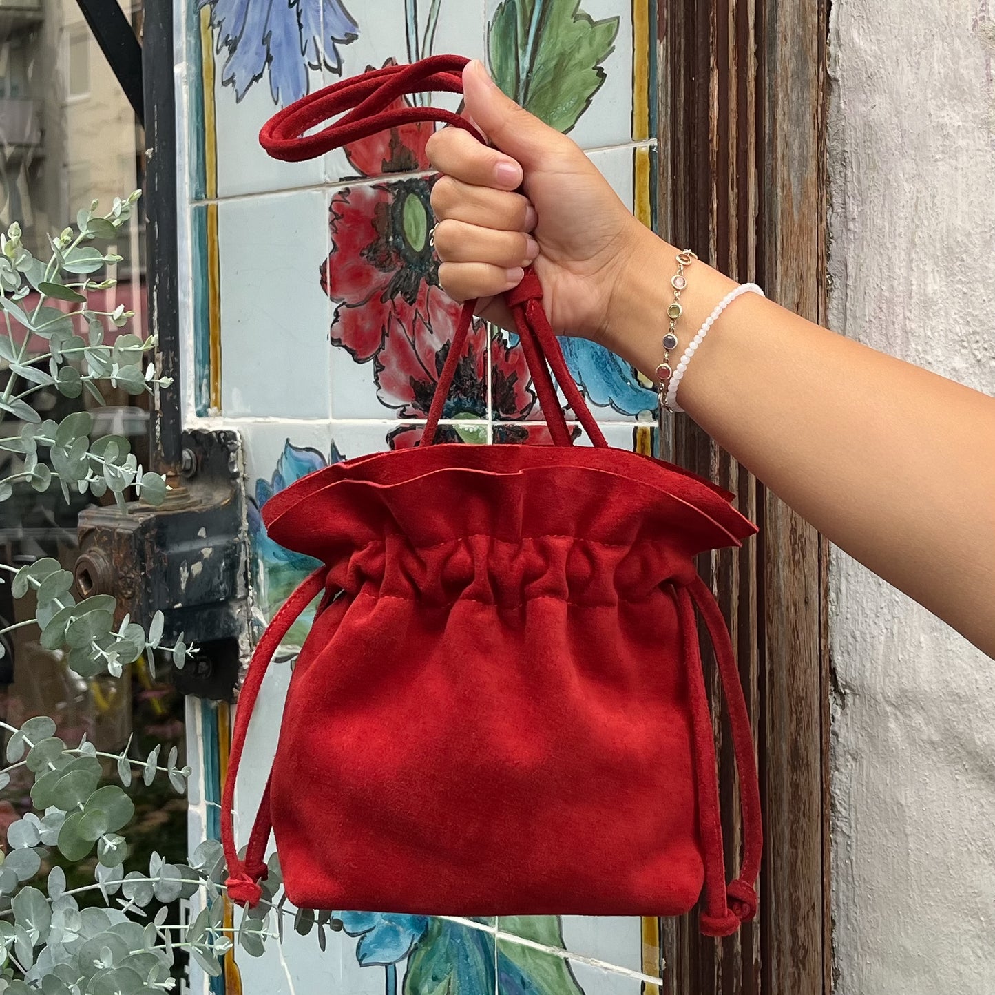 Wildleder Tasche - Bonbon - Rot