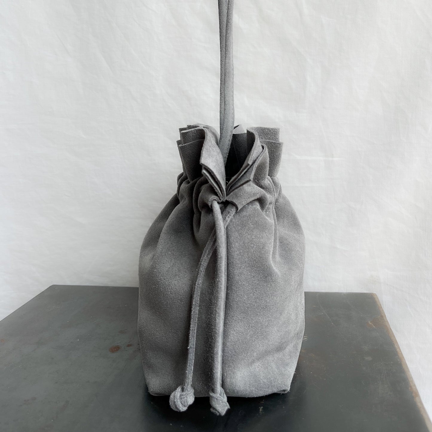 Suede leather purse - Bonbon- grey