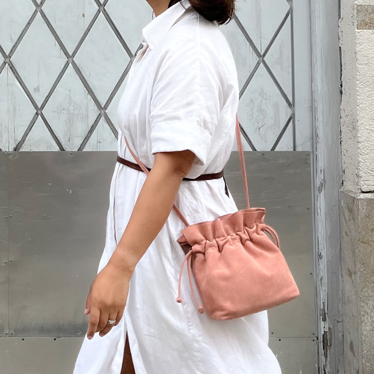 Suede leather purse - Bonbon- vintage pink