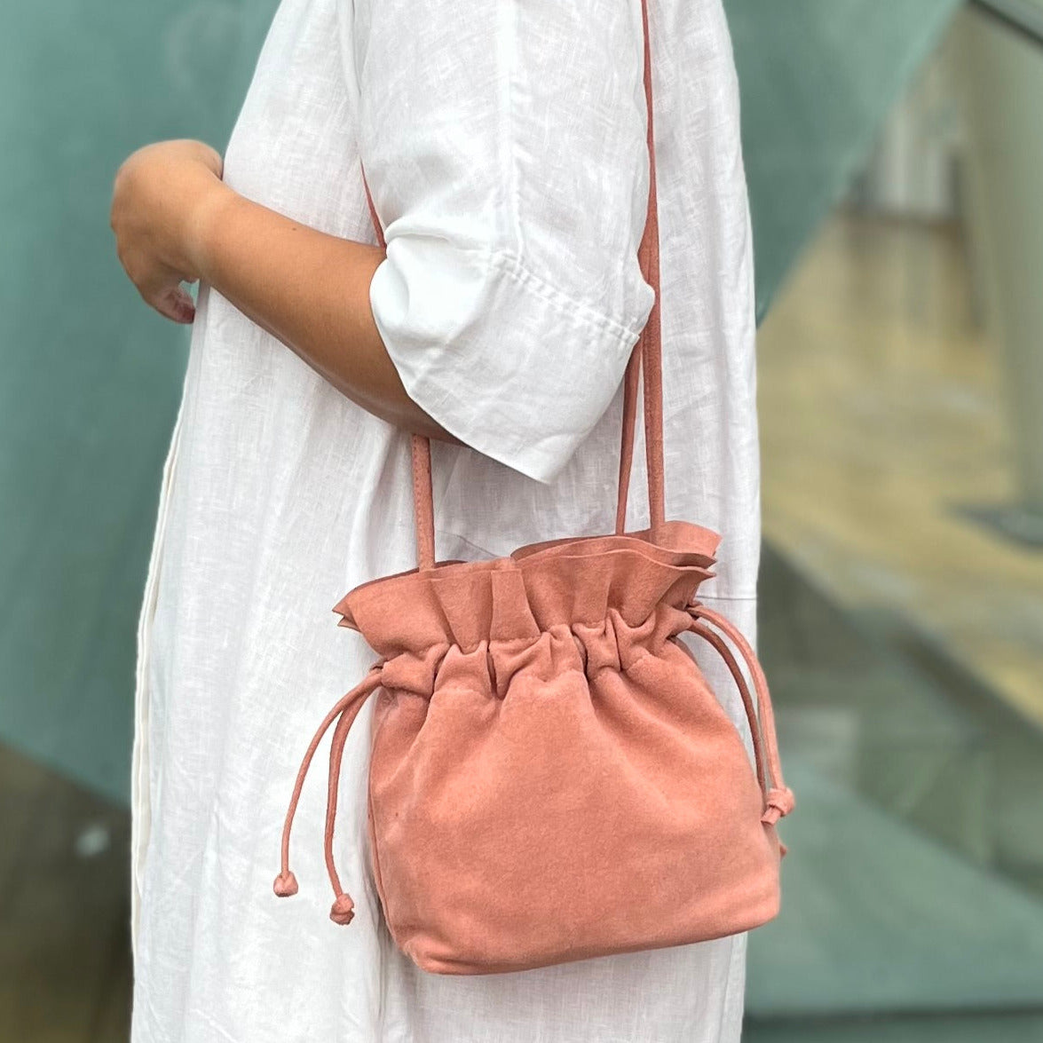 Suede leather purse - Bonbon- vintage pink