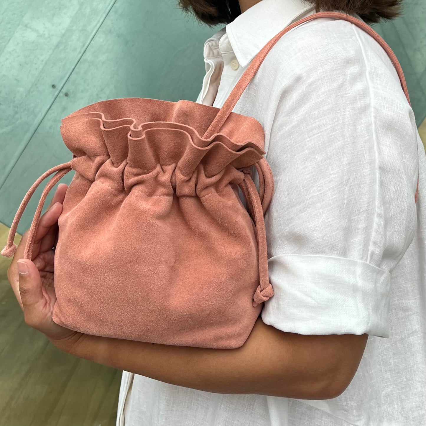 Suede leather purse - Bonbon- vintage pink