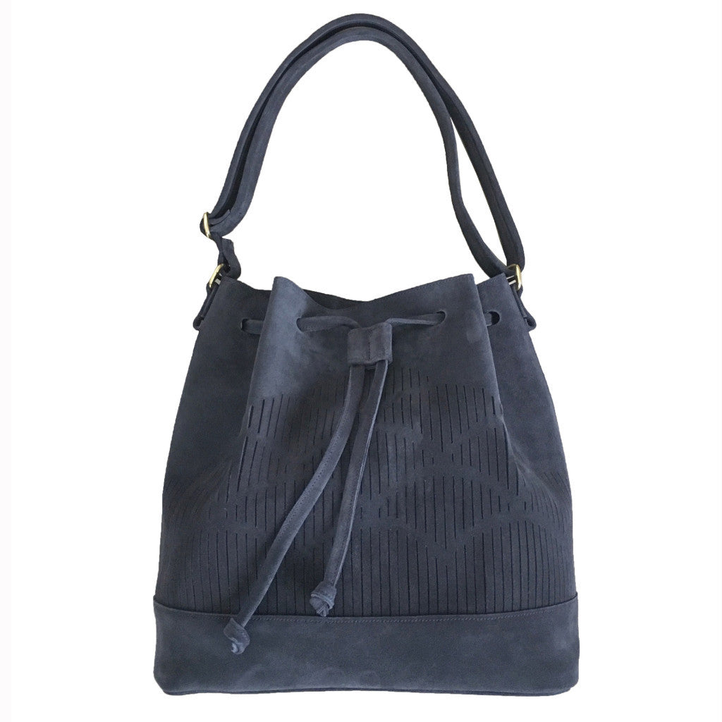 Cut out bucket bag - blue suede leather