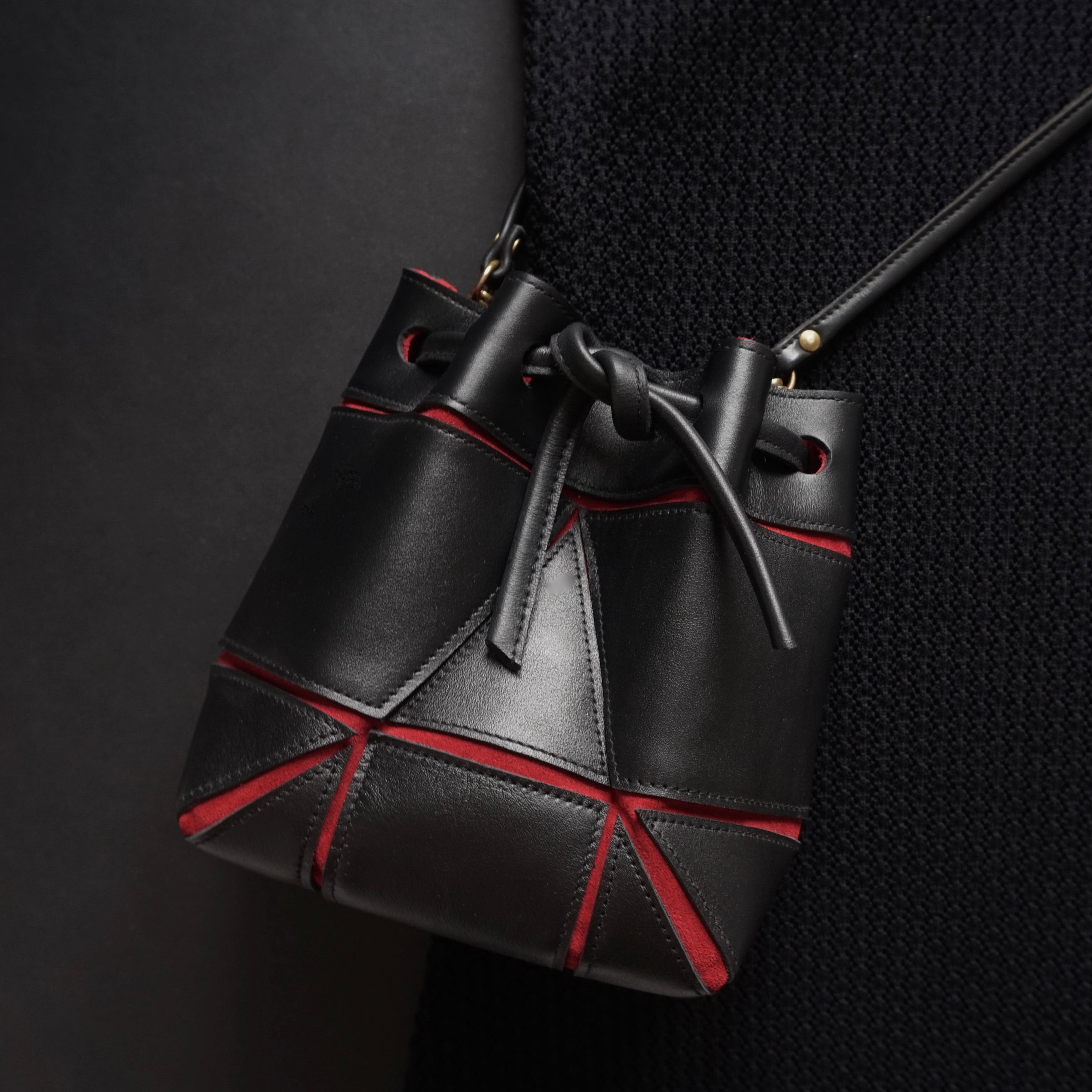 Black and red bucket sale bag