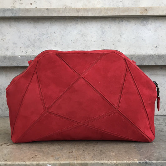 Foldable origami bag red suede leather by lara kazis