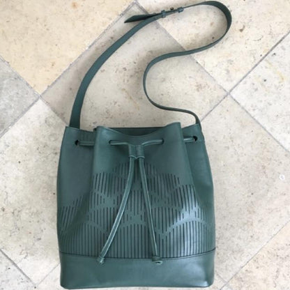 Cut out bucket bag  - Green nappa leather