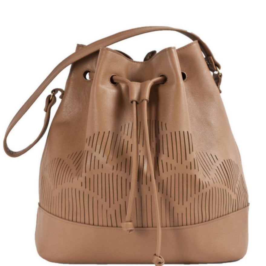leather bucket bag brown with cut out detail