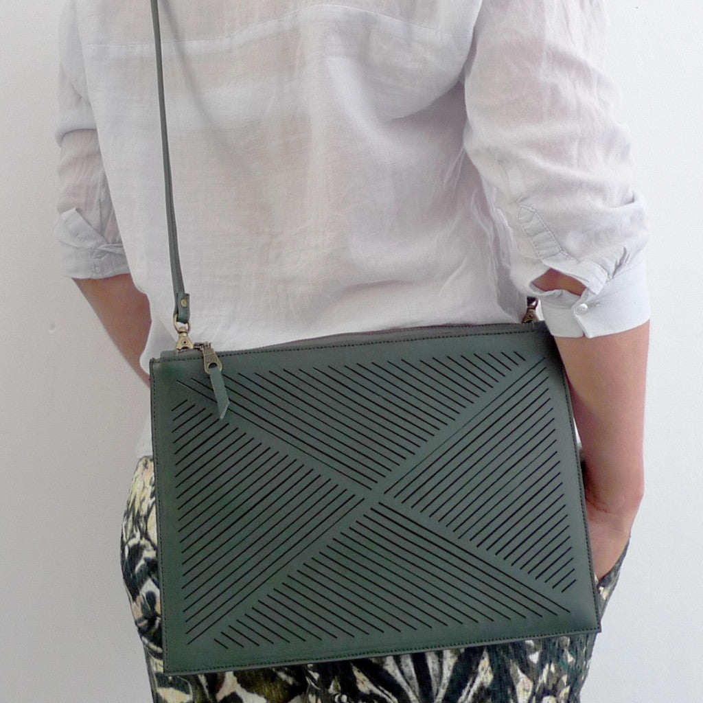 Cut Out Clutch Green Nappa Leather