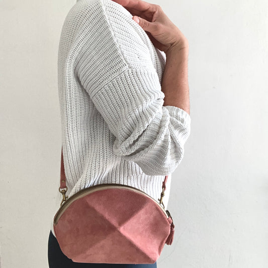 Pyramid Cross Body bag - pink suede leather